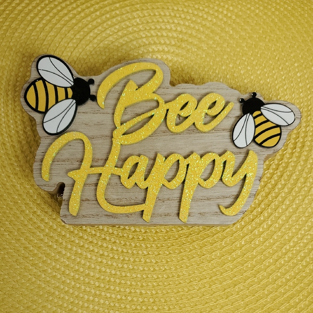 NEW Bee Happy Wood Sign
